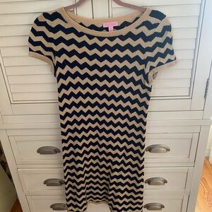 Lilly Pulitzer Navy and Gold Knit Zigzag Mini Dress